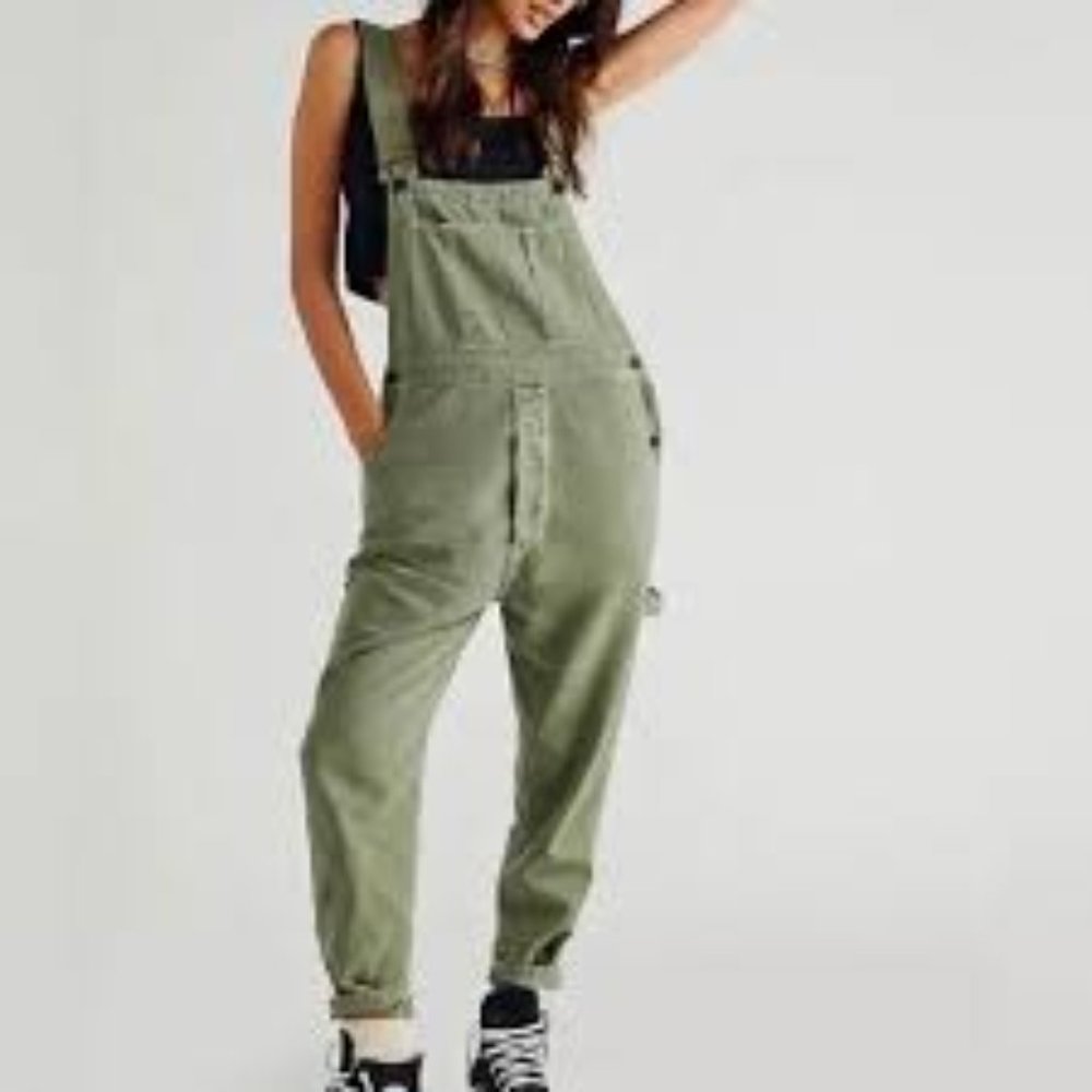 NWT: Free People x Sandrine Rose Army Green Overalls Bib Pants Sizes SM & M